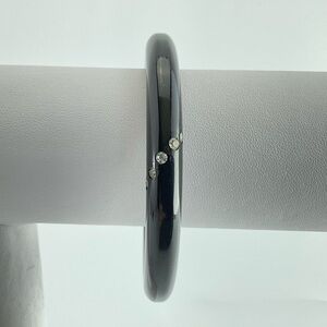 Vintage Black Lucite Bangle Bracelet with Clear Rhinestones, Mid Century Modern